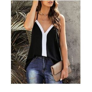Hope Horizon | Black & White V-Neck Bristol Tank - Women Size L # Z891​​​